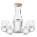 Getränke-Set aus recyceltem Glas mit Karaffe und vier Gläsern als Werbeartikel mit Logo