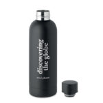 Trinkflasche Edelstahl 500 ml Schwarz mit markiertem Druckbereich für Ihr Logo