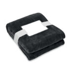 RPET-Flanell Fleece-Decke Schwarz als Werbeartikel mit Logodruck