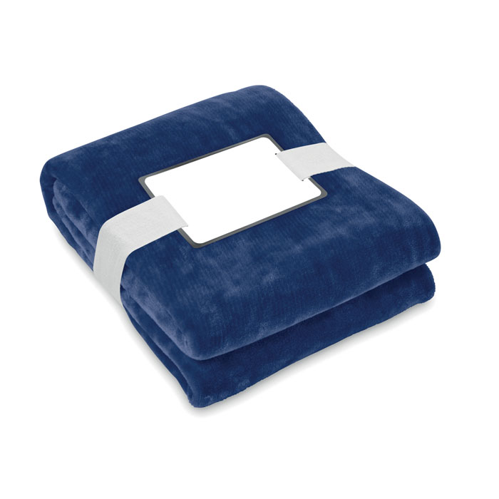 RPET-Flanell Fleece-Decke Blau als Werbeartikel mit Logodruck