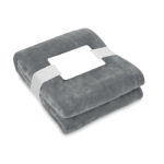 RPET-Flanell Fleece-Decke Grau als Werbeartikel mit Logodruck