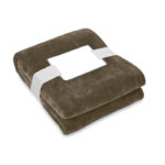 RPET-Flanell Fleece-Decke Braun als Werbeartikel mit Logodruck
