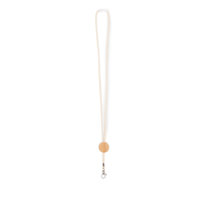 mo6830-13 Baumwoll-Lanyard mit rundem Bambus-Anhänger als Werbeartikel mit Logo