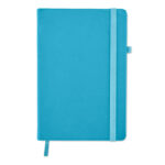 DIN A5 Notizbuch PU Blau, geöffnet dargestellt
