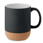 Kaffeebecher mit Kork 300 ml Schwarz als Werbeartikel mit Logodruck