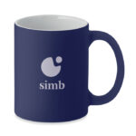 Kaffeebecher, matt 300 ml Blau mit markiertem Druckbereich für Ihr Logo