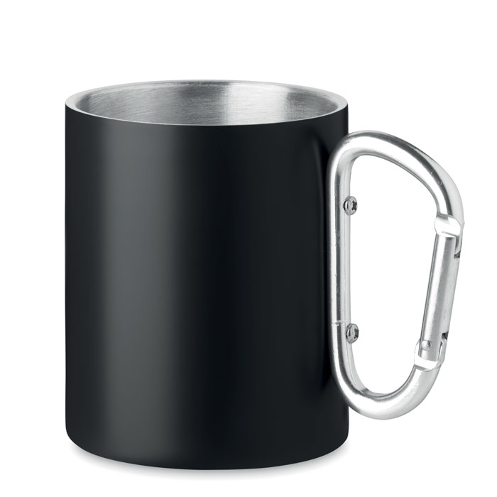Trinkbecher mit Karabiner Schwarz Trinkbecher mit Karabiner Schwarz als Werbeartikel mit Logodruck