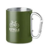 Trinkbecher mit Karabiner Gruen mit markiertem Druckbereich für Ihr Logo