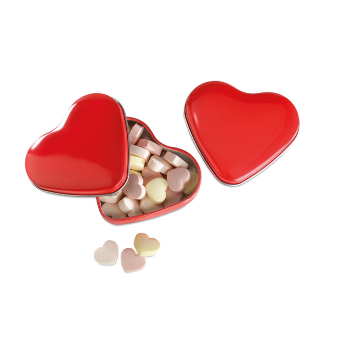 Herzdose mit Bonbons Rot Herzdose mit Bonbons Rot als Werbeartikel mit Logodruck