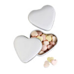 Herzdose mit Bonbons Weiß als Werbeartikel mit Logodruck