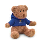 Teddybär mit Hoody  Blau mit markiertem Druckbereich für Ihr Logo