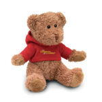 Teddybär mit Hoody  Rot mit markiertem Druckbereich für Ihr Logo