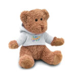 Teddybär mit Hoody  Weiß mit markiertem Druckbereich für Ihr Logo