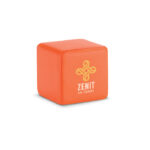 Anti-Stress-Würfel Orange mit markiertem Druckbereich für Ihr Logo