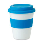 PP Becher mit Silikon-Deckel Blau als Werbeartikel mit Logodruck