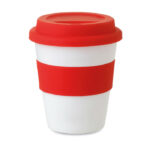 PP Becher mit Silikon-Deckel Rot als Werbeartikel mit Logodruck