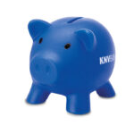 Sparschwein Blau mit markiertem Druckbereich für Ihr Logo
