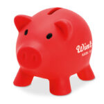 Sparschwein Rot mit markiertem Druckbereich für Ihr Logo