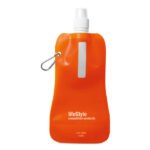 Faltbare Wasserflasche Orange mit markiertem Druckbereich für Ihr Logo