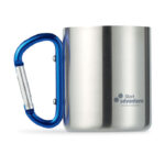 Trinkbecher mit Karabiner Blau mit markiertem Druckbereich für Ihr Logo