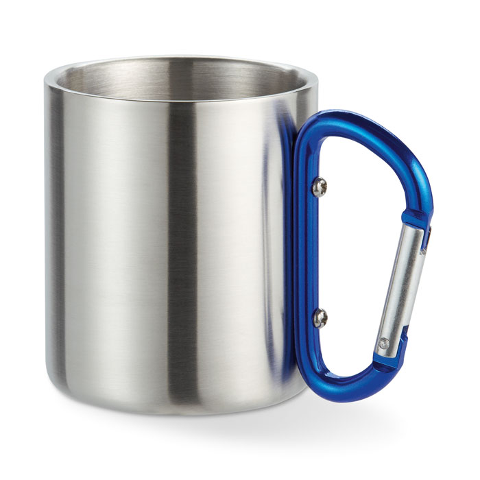 Trinkbecher mit Karabiner Blau Trinkbecher mit Karabiner Blau als Werbeartikel mit Logodruck