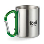 Trinkbecher mit Karabiner Gruen mit markiertem Druckbereich für Ihr Logo
