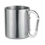 Trinkbecher mit Karabiner Silber als Werbeartikel mit Logodruck