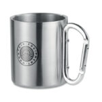 Trinkbecher mit Karabiner Silber mit markiertem Druckbereich für Ihr Logo