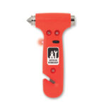 3 in 1 Notfall-Hammer Orange mit markiertem Druckbereich für Ihr Logo