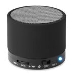 Wireless Lautsprecher, rund Schwarz als Werbeartikel mit Logodruck