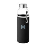 Trinkflasche Glas 500 ml Schwarz mit markiertem Druckbereich für Ihr Logo