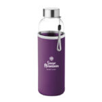 Trinkflasche Glas 500 ml Lila mit markiertem Druckbereich für Ihr Logo