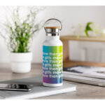 Isolierflasche 500ml Weiß mit markiertem Druckbereich für Ihr Logo