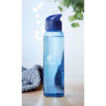 Trinkflasche Glas 470 ml Blau mit markiertem Druckbereich für Ihr Logo