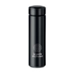 Edelstahl Trinkflasche 425 ml Schwarz mit markiertem Druckbereich für Ihr Logo