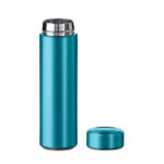 Edelstahl Trinkflasche 425 ml Blau, geöffnet dargestellt