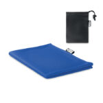 RPET Sporthandtuch mit Beutel Blau als Werbeartikel mit Logodruck