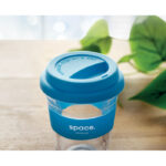 Glas Becher 350 ml Blau mit markiertem Druckbereich für Ihr Logo