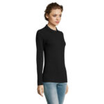 PERFECT Langarm-Poloshirt Damen 180 g/m² Schwarz – Seitenansicht