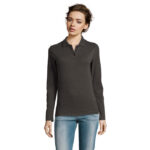 PERFECT Langarm-Poloshirt Damen 180 g/m² Grau – Vorderansicht