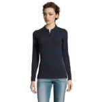 PERFECT Langarm-Poloshirt Damen 180 g/m² Blau – Vorderansicht
