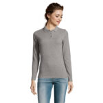 PERFECT Langarm-Poloshirt Damen 180 g/m² Grau – Vorderansicht