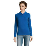 PERFECT Langarm-Poloshirt Damen 180 g/m² Blau – Vorderansicht