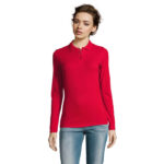 PERFECT Langarm-Poloshirt Damen 180 g/m² Rot – Vorderansicht
