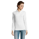PERFECT Langarm-Poloshirt Damen 180 g/m² White – Vorderansicht