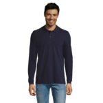 PERFECT Langarm-Poloshirt Herren 180 g/m² Blau – Vorderansicht