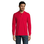 PERFECT Langarm-Poloshirt Herren 180 g/m² Rot – Vorderansicht