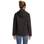 RACE Softshell-Kapuzenjacke Damen Schwarz – Rückansicht