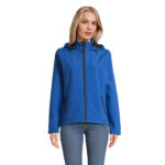 RACE Softshell-Kapuzenjacke Damen Blau – Vorderansicht