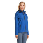 RACE Softshell-Kapuzenjacke Damen Blau – Seitenansicht